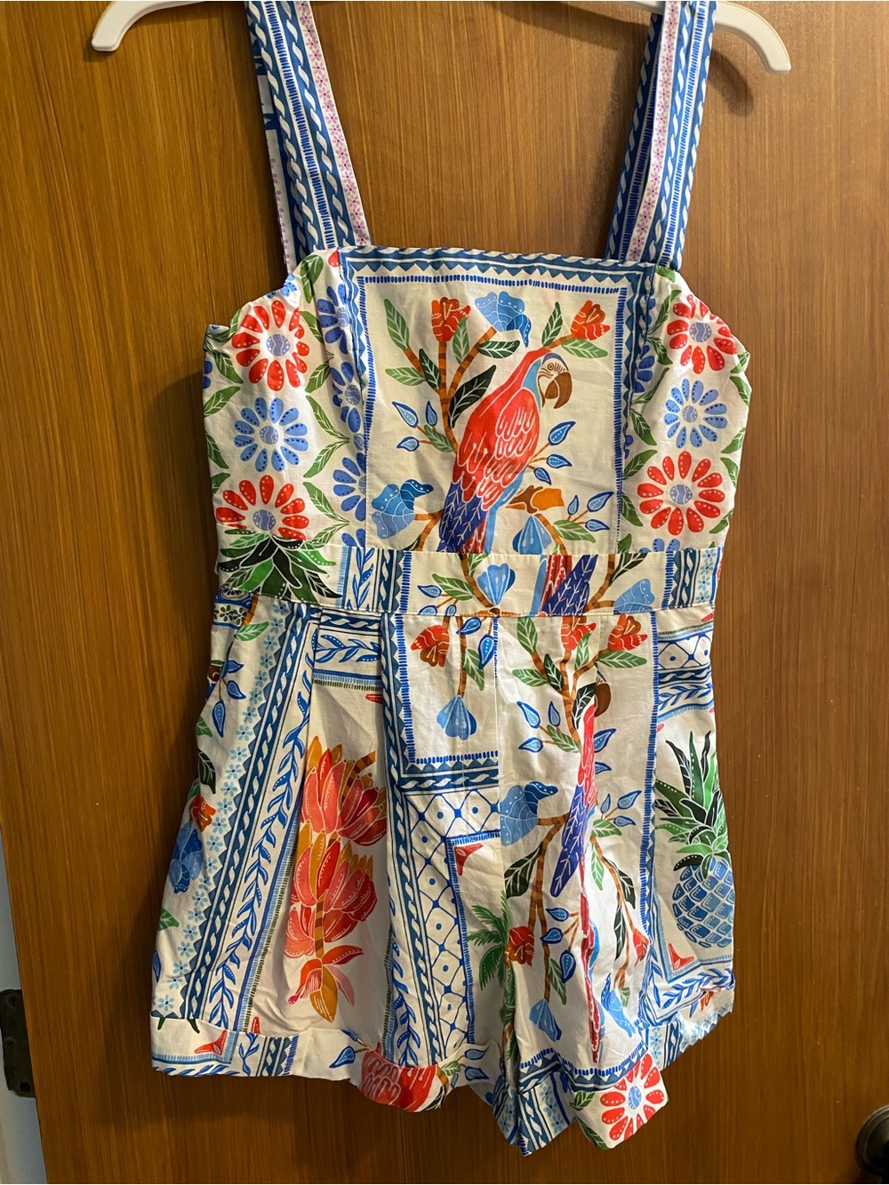 FARM Rio White Tropical Parrot Print Romper
